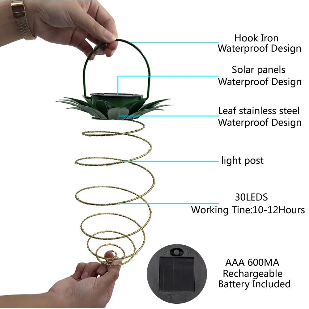2 Pcs 60 LED Solar Pineapple Lantern | Outdoor LED Decorative Hanging Light | Waterproof Iron Art | Solar-Powered Garden String Light