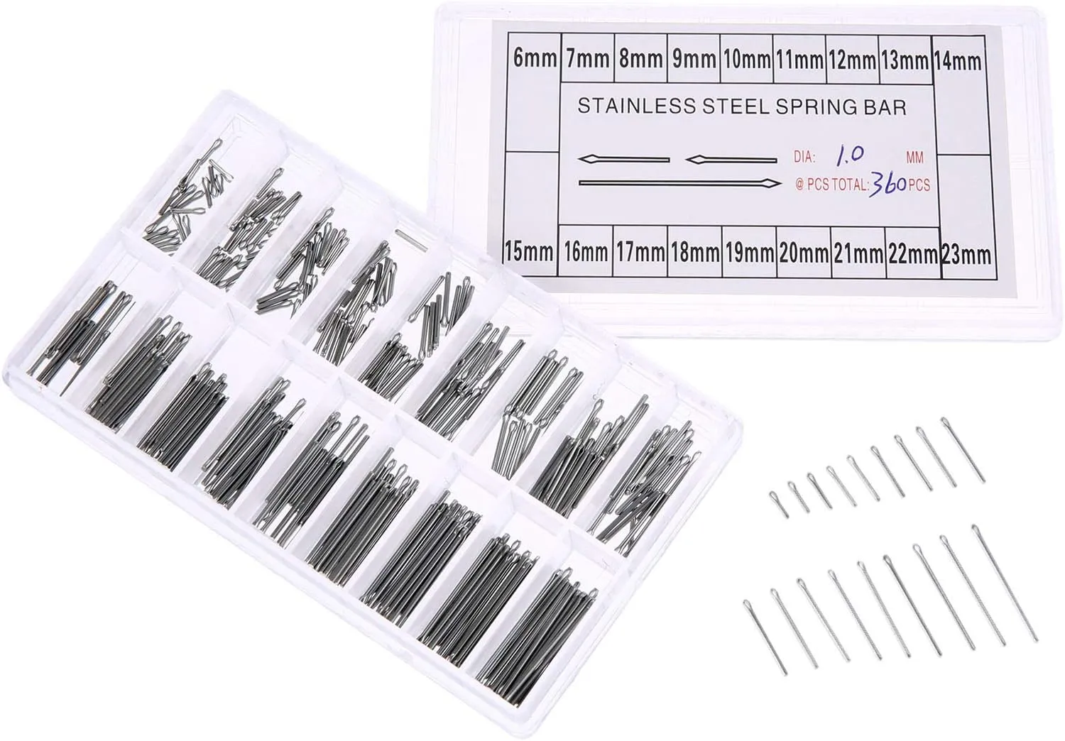 360PCS 6-23mm Watch Band Link Cotter Pin Assortment, Stainless Steel Watch Bracelet Pin for Watch Band Repair Kit Dia. 1.0mm