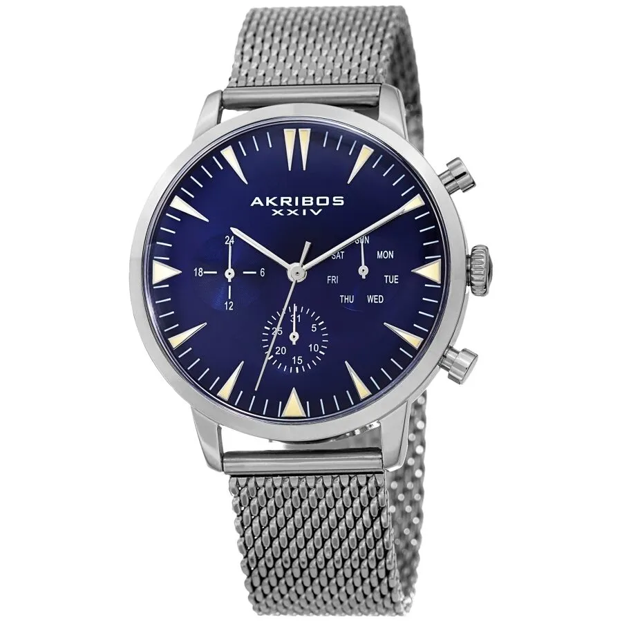 Akribos Xxiv Blue Dial Stainless Steel Mesh Men's Watch AK1027BU