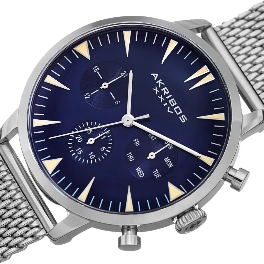 Akribos Xxiv Blue Dial Stainless Steel Mesh Men's Watch AK1027BU