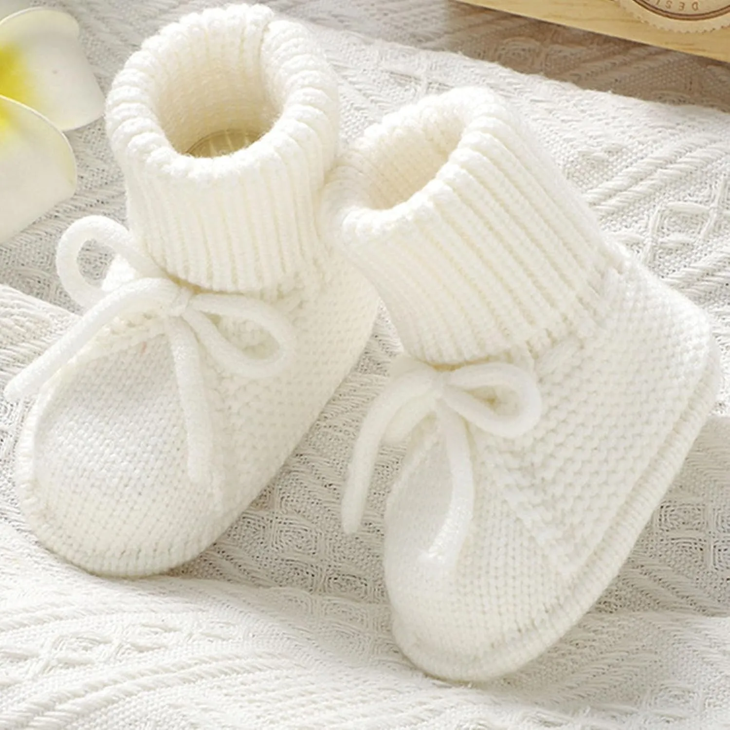 Baby Booties Newborn Soft First Walking Shoes Hand Crochet Knit Booties for Toddler Infant Boy Girl 2 Pairs