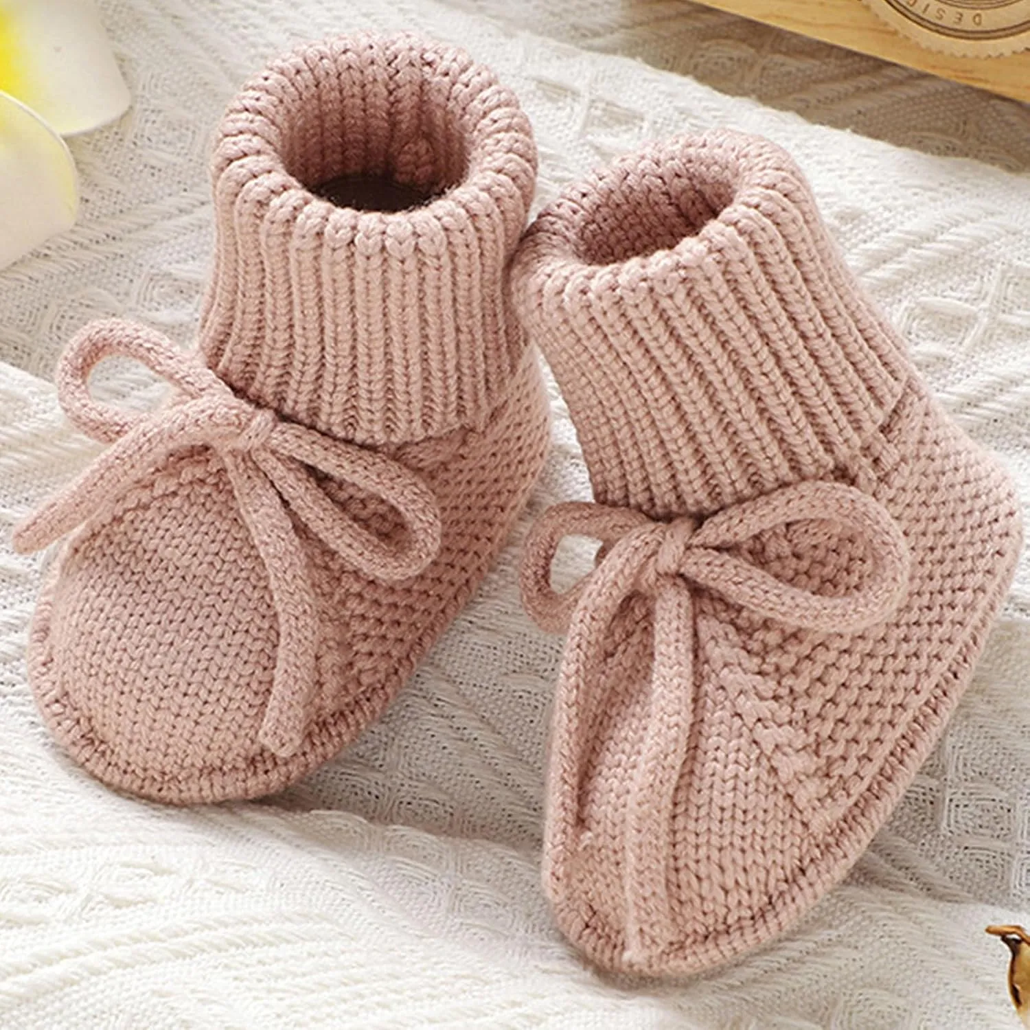 Baby Booties Newborn Soft First Walking Shoes Hand Crochet Knit Booties for Toddler Infant Boy Girl 2 Pairs