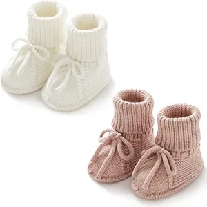 Baby Booties Newborn Soft First Walking Shoes Hand Crochet Knit Booties for Toddler Infant Boy Girl 2 Pairs