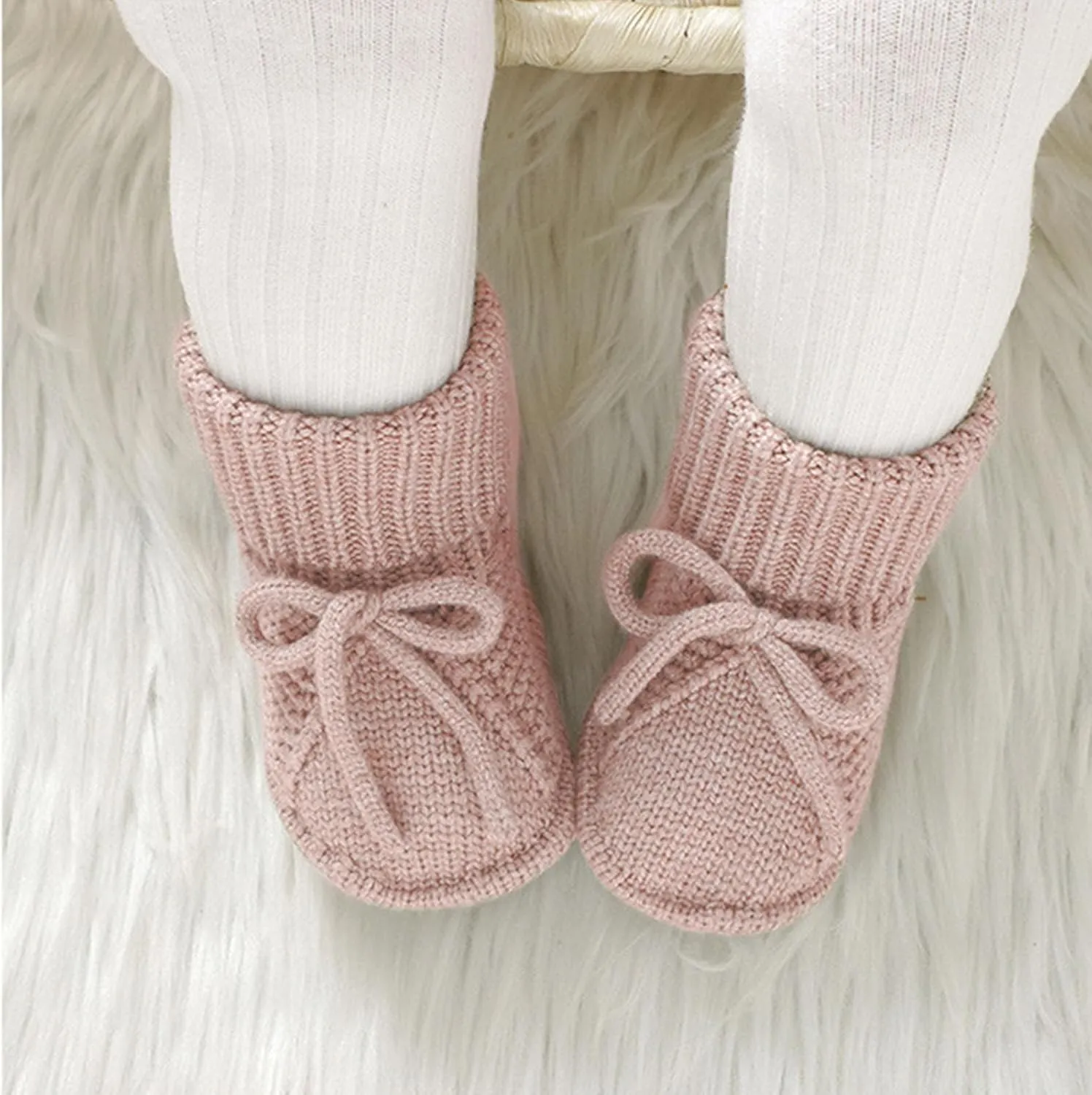 Baby Booties Newborn Soft First Walking Shoes Hand Crochet Knit Booties for Toddler Infant Boy Girl 2 Pairs