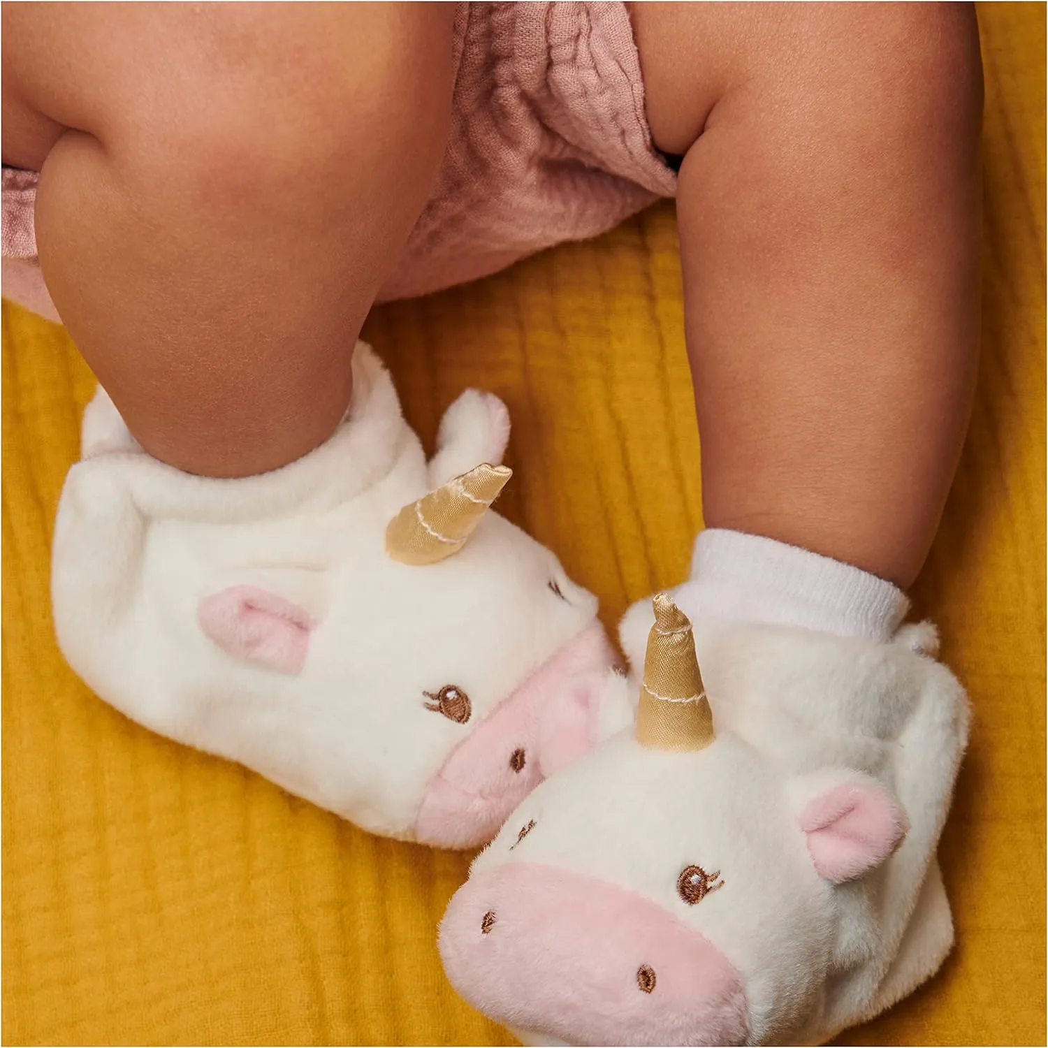 Baby GUND Luna Unicorn Rattle Booties Plush Baby Infant Shoes, White and Pink, One Size Fits All