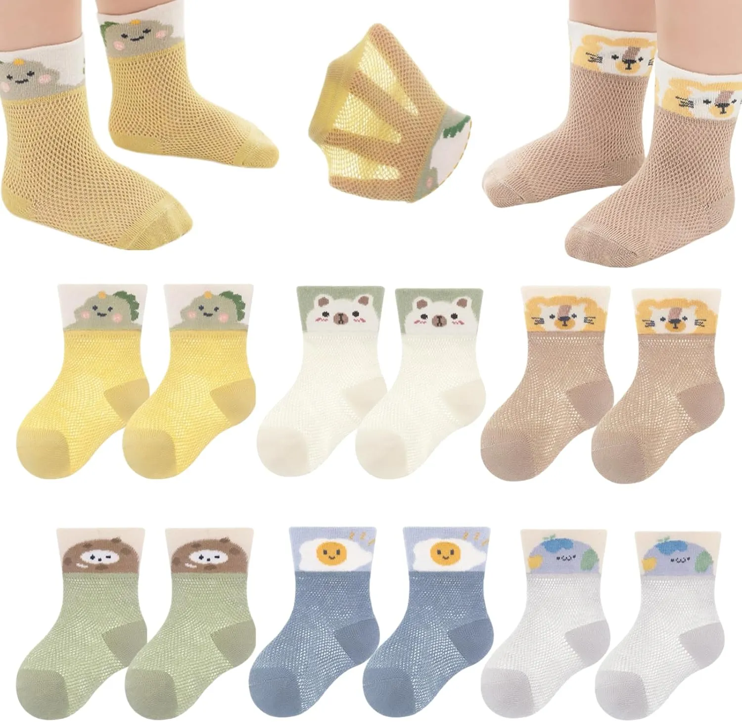 Baby Toddler Socks Girl Boy Thin Mesh Crew Socks Infant Pointelle Eyelet Socks 6 Pairs