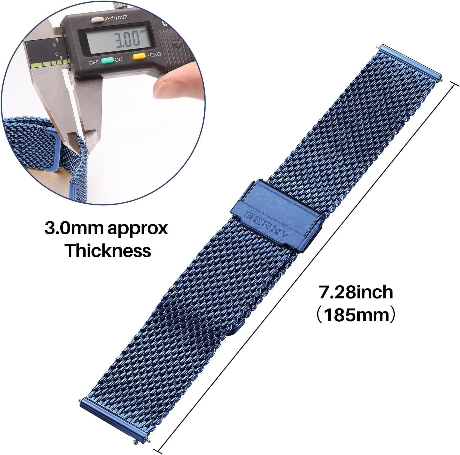 BERNY Stainless Steel Mesh Watch Band for Men Women, Quick Release Adjustable Milanese Watch Straps, Solid Metal Watch Bracelet with Double Safety Clasp Gold Blue