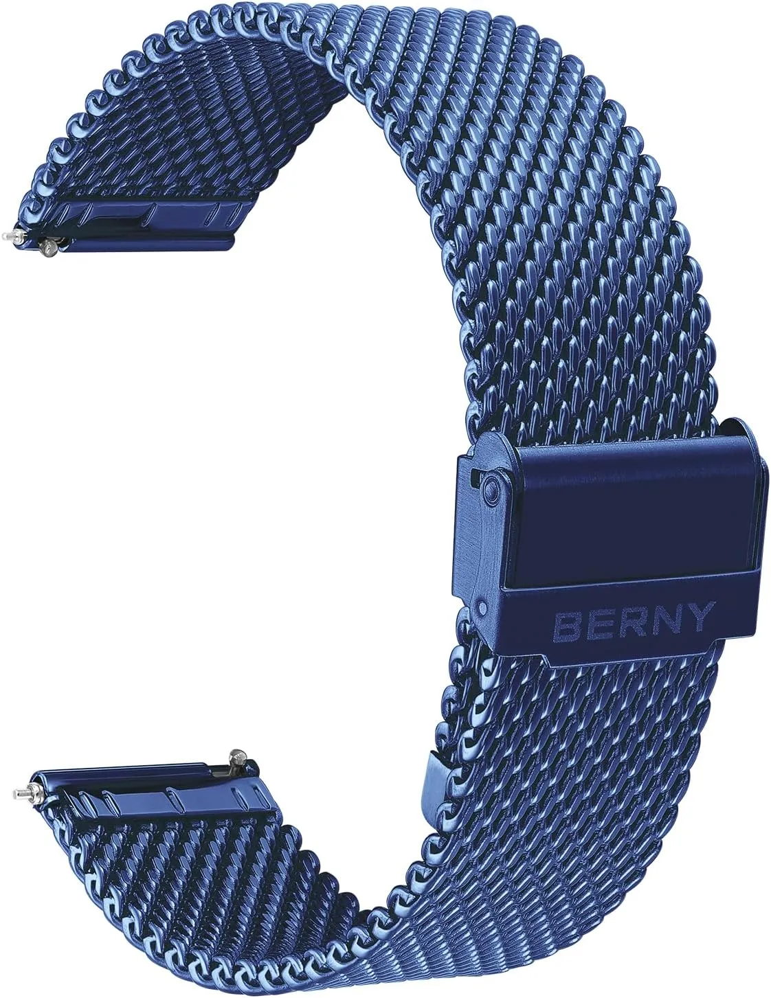 BERNY Stainless Steel Mesh Watch Band for Men Women, Quick Release Adjustable Milanese Watch Straps, Solid Metal Watch Bracelet with Double Safety Clasp Gold Blue