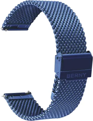 BERNY Stainless Steel Mesh Watch Band for Men Women, Quick Release Adjustable Milanese Watch Straps, Solid Metal Watch Bracelet with Double Safety Clasp Gold Blue
