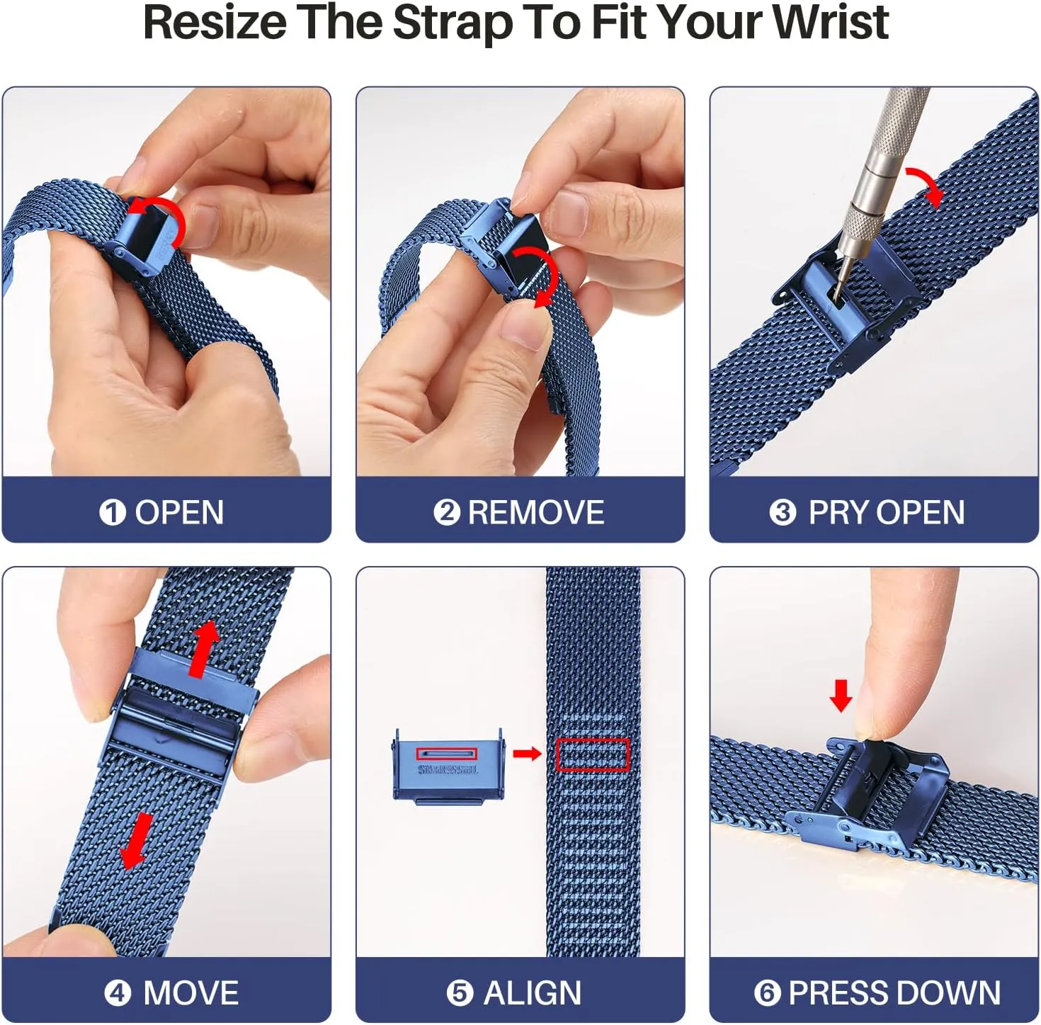 BERNY Stainless Steel Mesh Watch Band for Men Women, Quick Release Adjustable Milanese Watch Straps, Solid Metal Watch Bracelet with Double Safety Clasp Gold Blue
