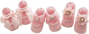 BILIKEYU Newborn Baby Kids Knit Shoes 3 Pairs Flower Closed Toe Cutouts Slip on Infant Boys Girls First Walking