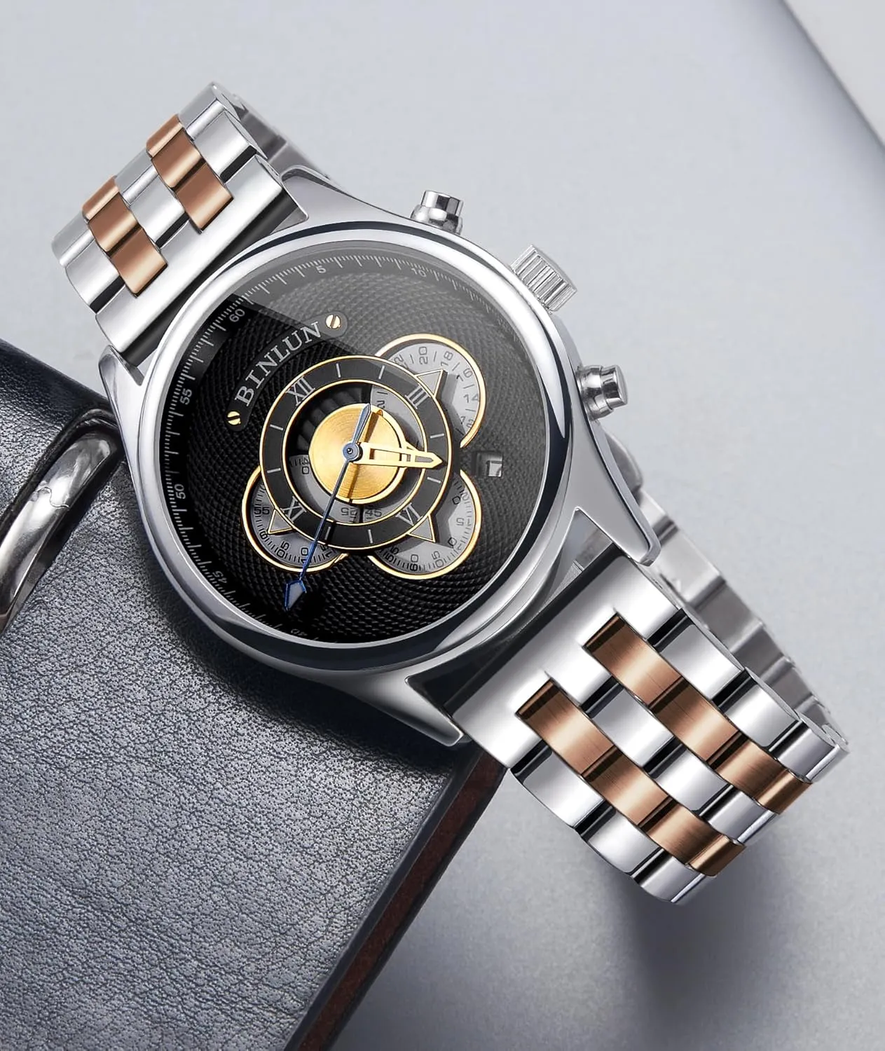 BINLUN Stainless Steel Watch Band Replacement Metal Watch Straps for Men and Women 18mm/19mm/20mm/21mm/22mm/24mm with Curved and Straight End in Silver, Gold, Black, Rose Gold, Two Toned