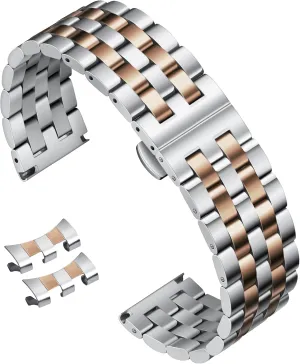 BINLUN Stainless Steel Watch Band Replacement Metal Watch Straps for Men and Women 18mm/19mm/20mm/21mm/22mm/24mm with Curved and Straight End in Silver, Gold, Black, Rose Gold, Two Toned