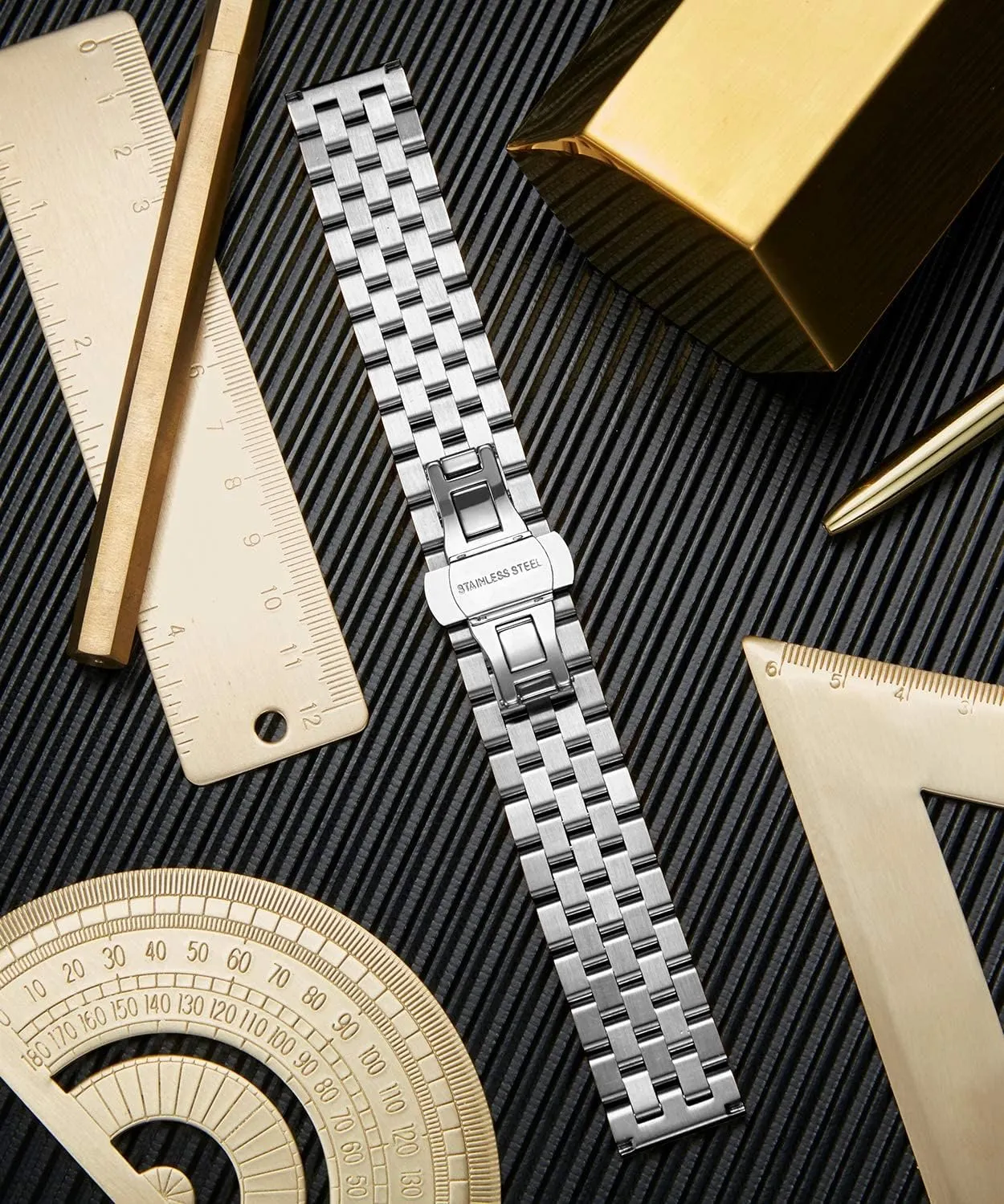 BINLUN Stainless Steel Watch Band Replacement Metal Watch Straps for Men and Women 18mm/19mm/20mm/21mm/22mm/24mm with Curved and Straight End in Silver, Gold, Black, Rose Gold, Two Toned
