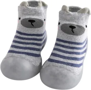 Boys Girls House Shoes Kids Toddler Baby Boys Girls Solid Warm Knit Soft Sole Rubber Shoe Socks Slippers (Grey, 18)