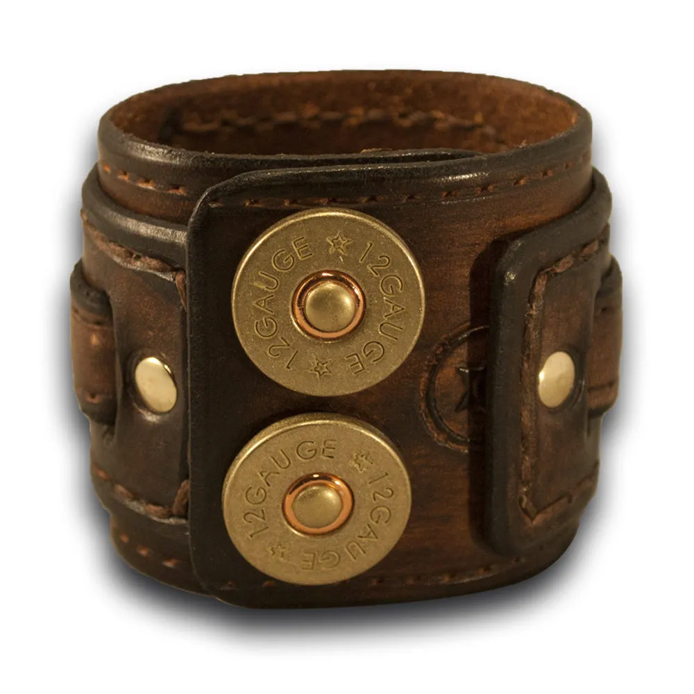 Brown Stressed Layered Leather Cuff Watch with Snaps