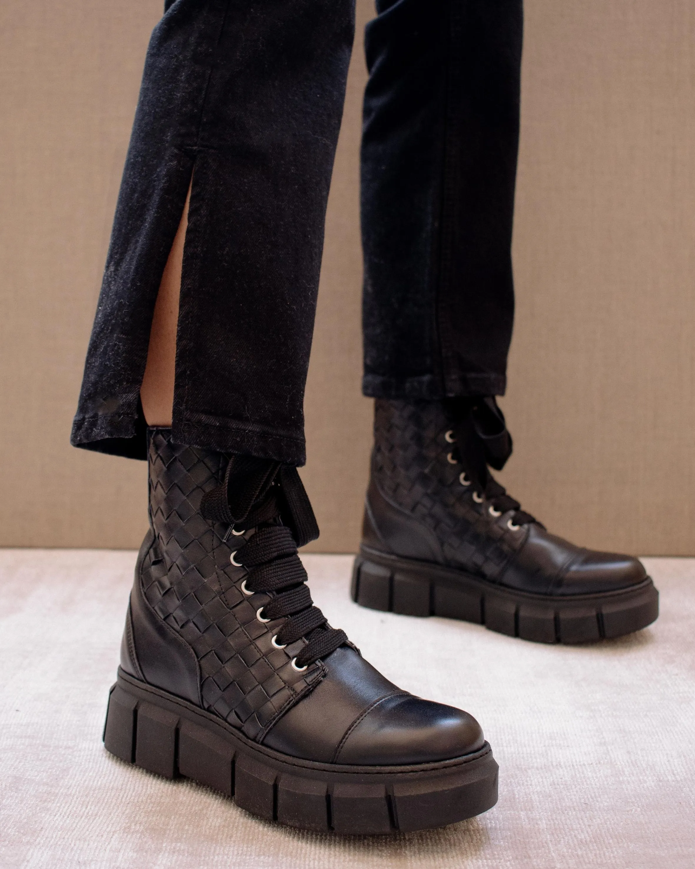 Can Can Black Braided Leather