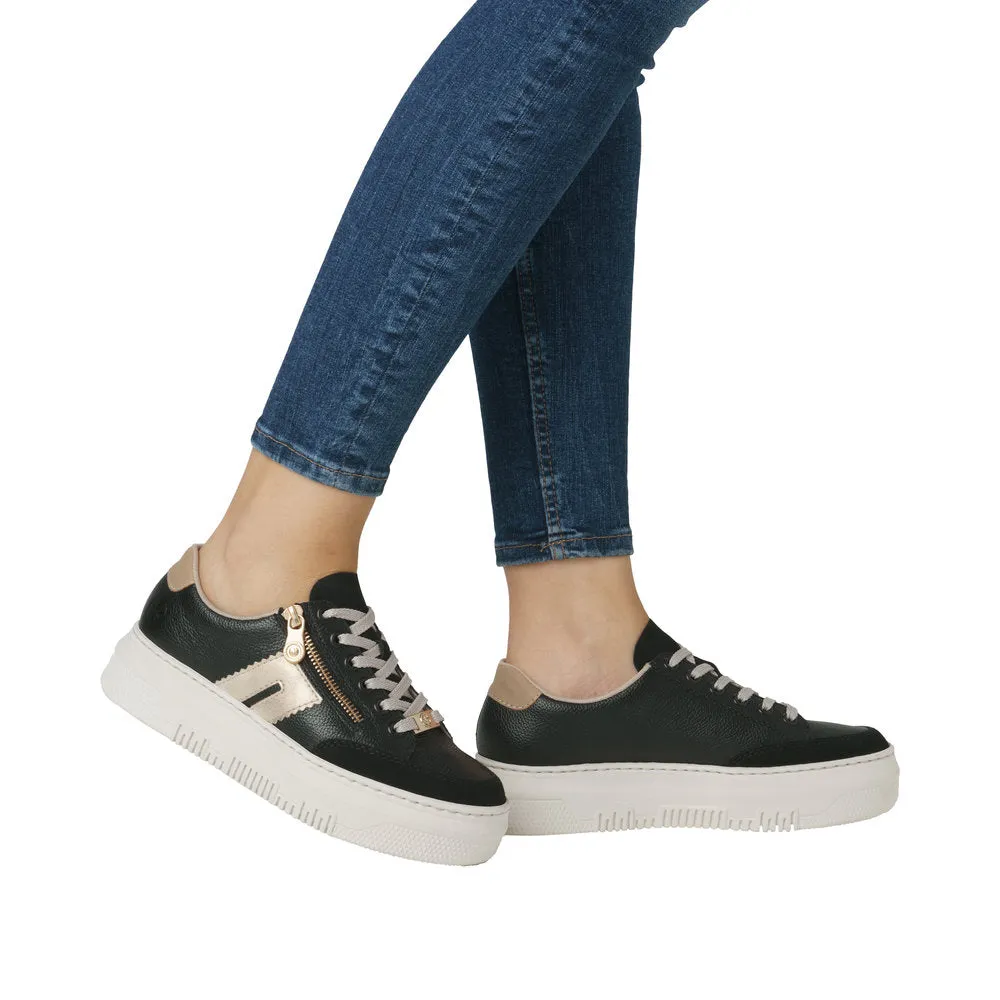 Chunky Sole Side Zip Trainer - Black