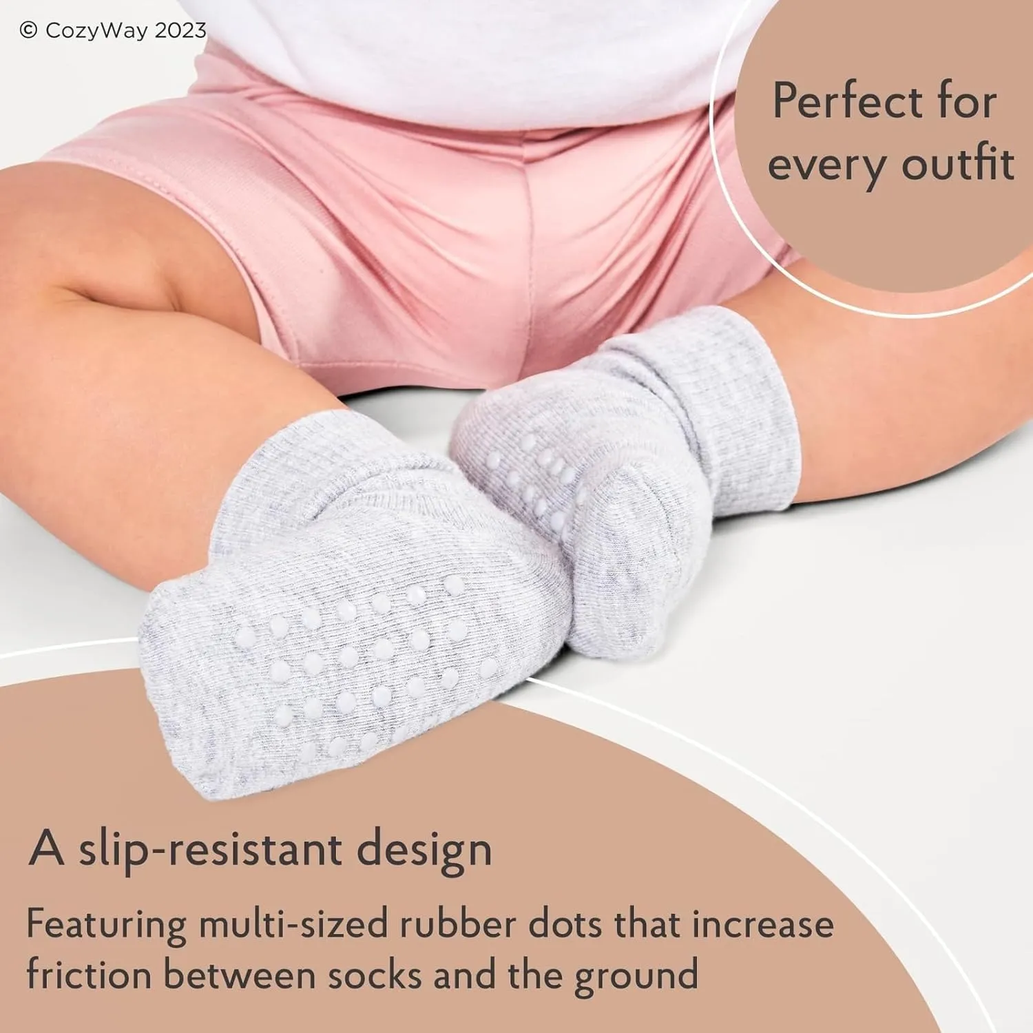 CozyWay Baby & Toddler Socks with Grippers Non Slip Ankle Grip Socks For Boys and Girls Babies - Comfy Soft Cotton - 12 Pack