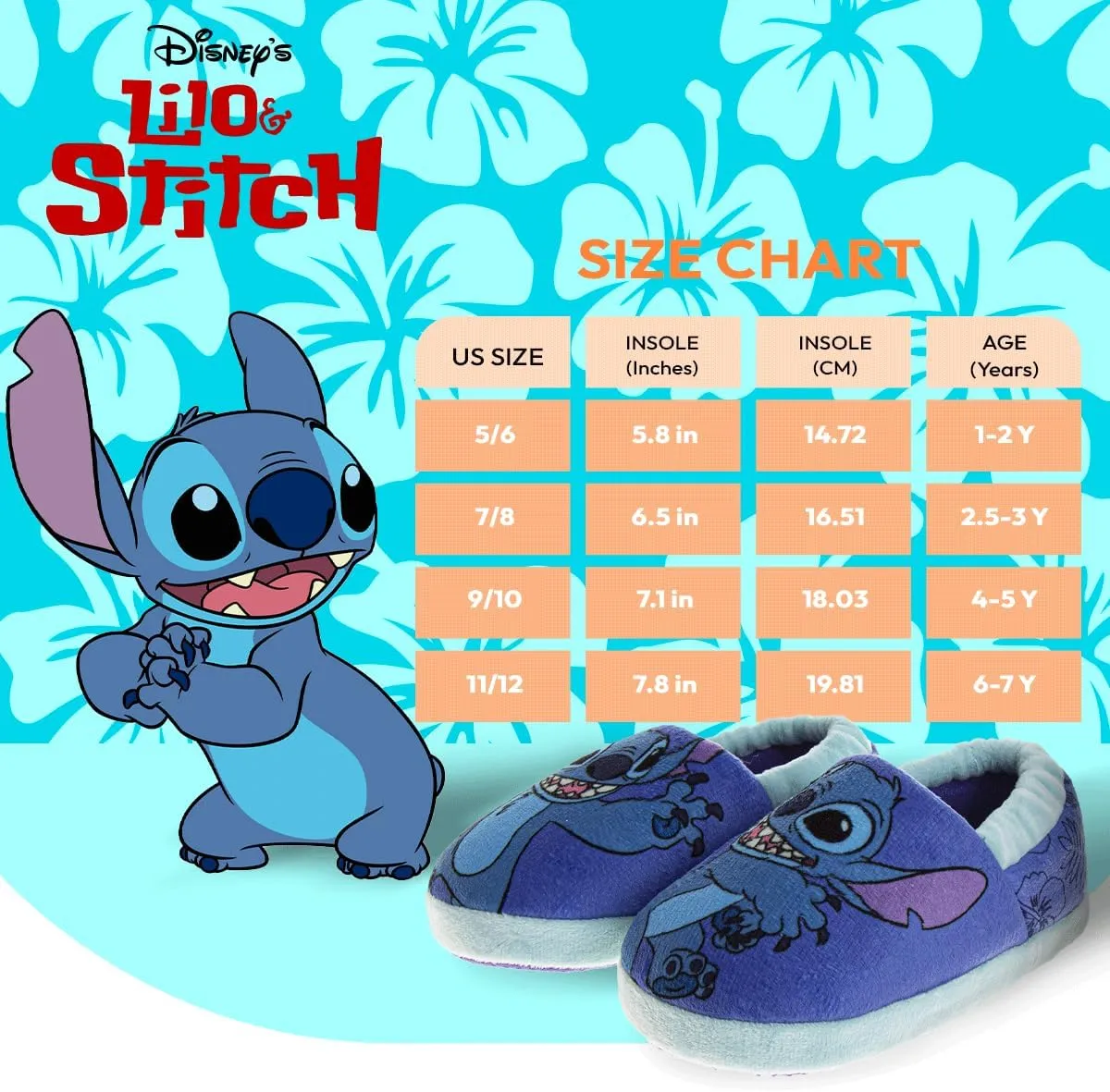 Disney Kids Lilo and Stitch Slippers for Girls - Stitch Plush Warm Soft Aline Comfy Lightweight House Shoes (5-10 toddler / 11-12 little kid)