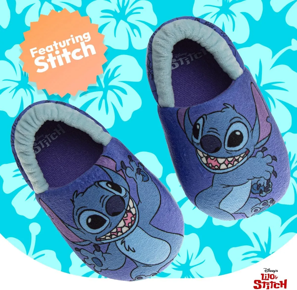 Disney Kids Lilo and Stitch Slippers for Girls - Stitch Plush Warm Soft Aline Comfy Lightweight House Shoes (5-10 toddler / 11-12 little kid)