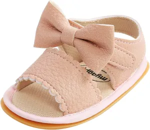 EnJoCho Baby Girls Summer Sole Walking Sandals Soft Shoes Flat Non-Slip Bow Boys Rubber Baby Shoes Children Summer Sandals (Pink, 13-18m)