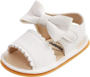 EnJoCho Baby Girls Summer Sole Walking Sandals Soft Shoes Flat Non-Slip Bow Boys Rubber Baby Shoes Children Summer Sandals (White, 13-18m)