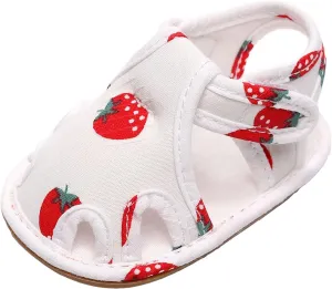 EnJoCho Infant Toddler Shoes Soft Sole Non Slip Toddler Floor Shoes Fruit Strawberry Print Sandals Toddler Walking Shoes (Red, 0Months)