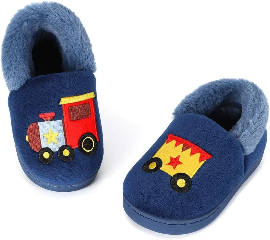 ESTAMICO Girls Cute Cartoon Slippers with Memory Foam Kids Plush Warm Winter House Shoes