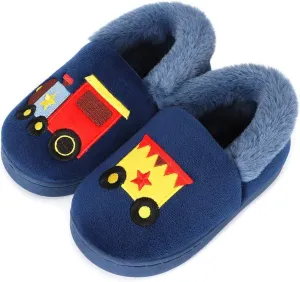ESTAMICO Girls Cute Cartoon Slippers with Memory Foam Kids Plush Warm Winter House Shoes