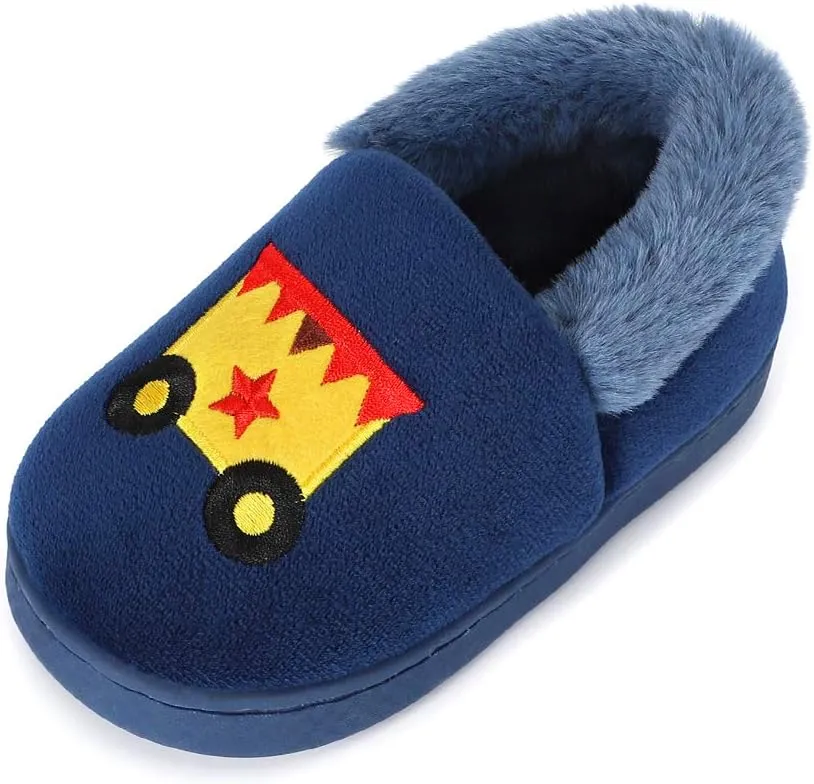 ESTAMICO Girls Cute Cartoon Slippers with Memory Foam Kids Plush Warm Winter House Shoes