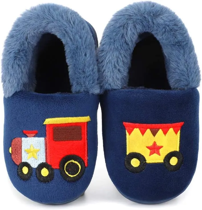 ESTAMICO Girls Cute Cartoon Slippers with Memory Foam Kids Plush Warm Winter House Shoes