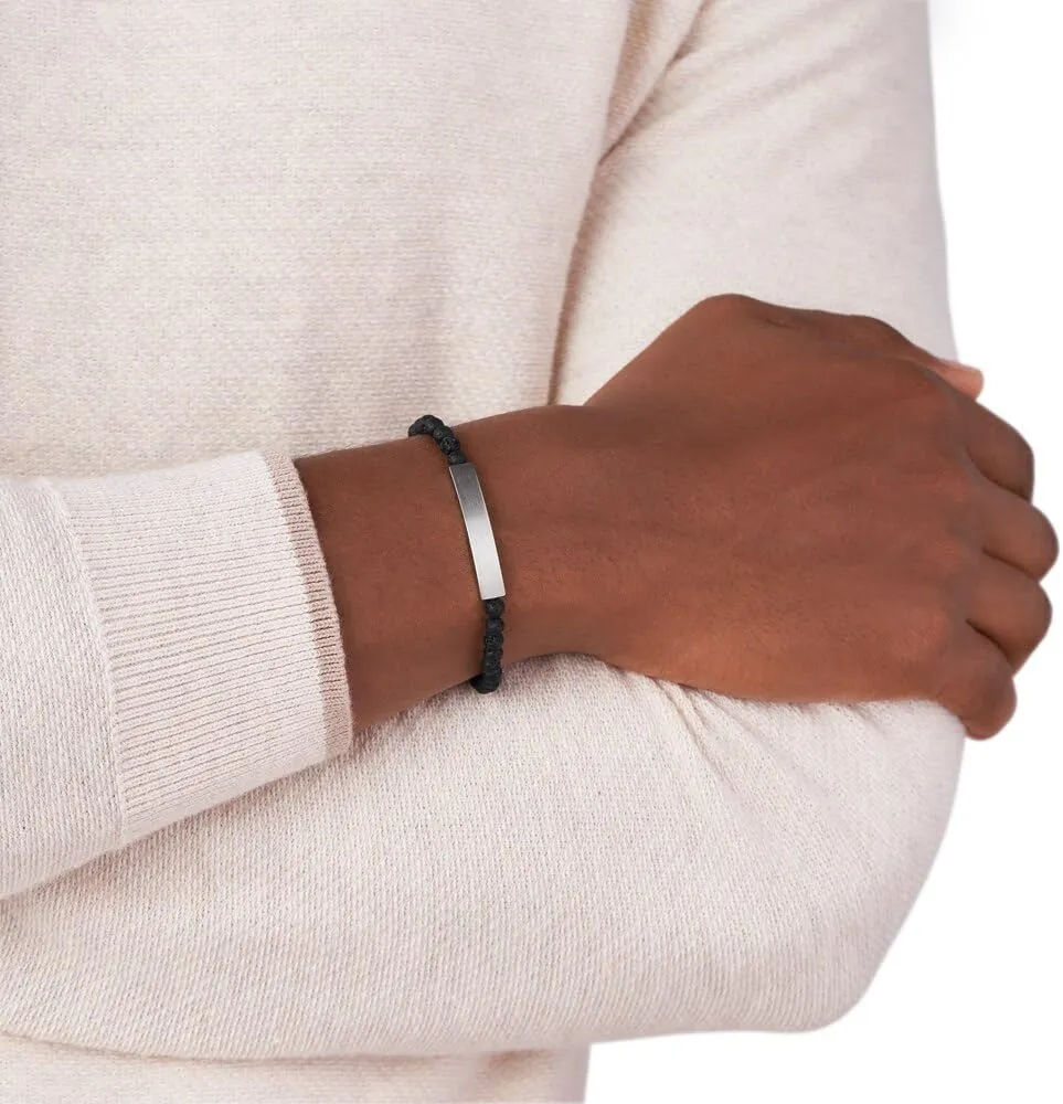 Fossil Men's Plated Stainless Steel Engravable Personalized Gift ID, Chain or Cuff Bracelet for Men
