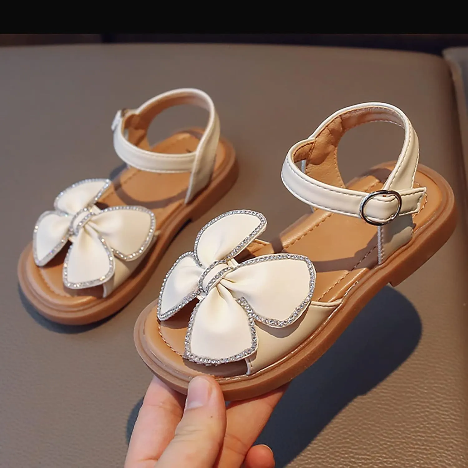 Girls' Bowknot Water Diamond Sandals Summer New Korean Edition Girls' Princess Shoes Baby Soft Sole Girl Summer Sandals