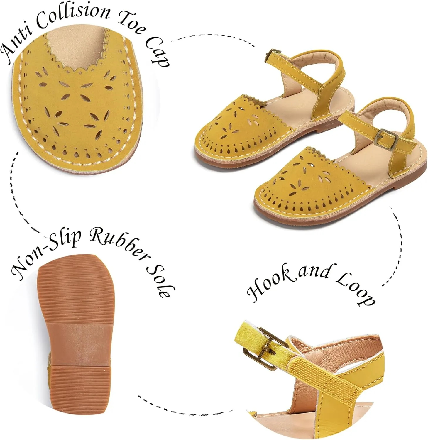 Girls Sandals 3-12 Years | Dressy & Play Shoes | Leather-Like for Outdoor School
