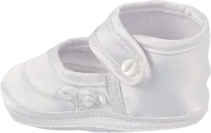 Girls Satin Christening Shoe with Celtic Cross and Rosette - 1 White