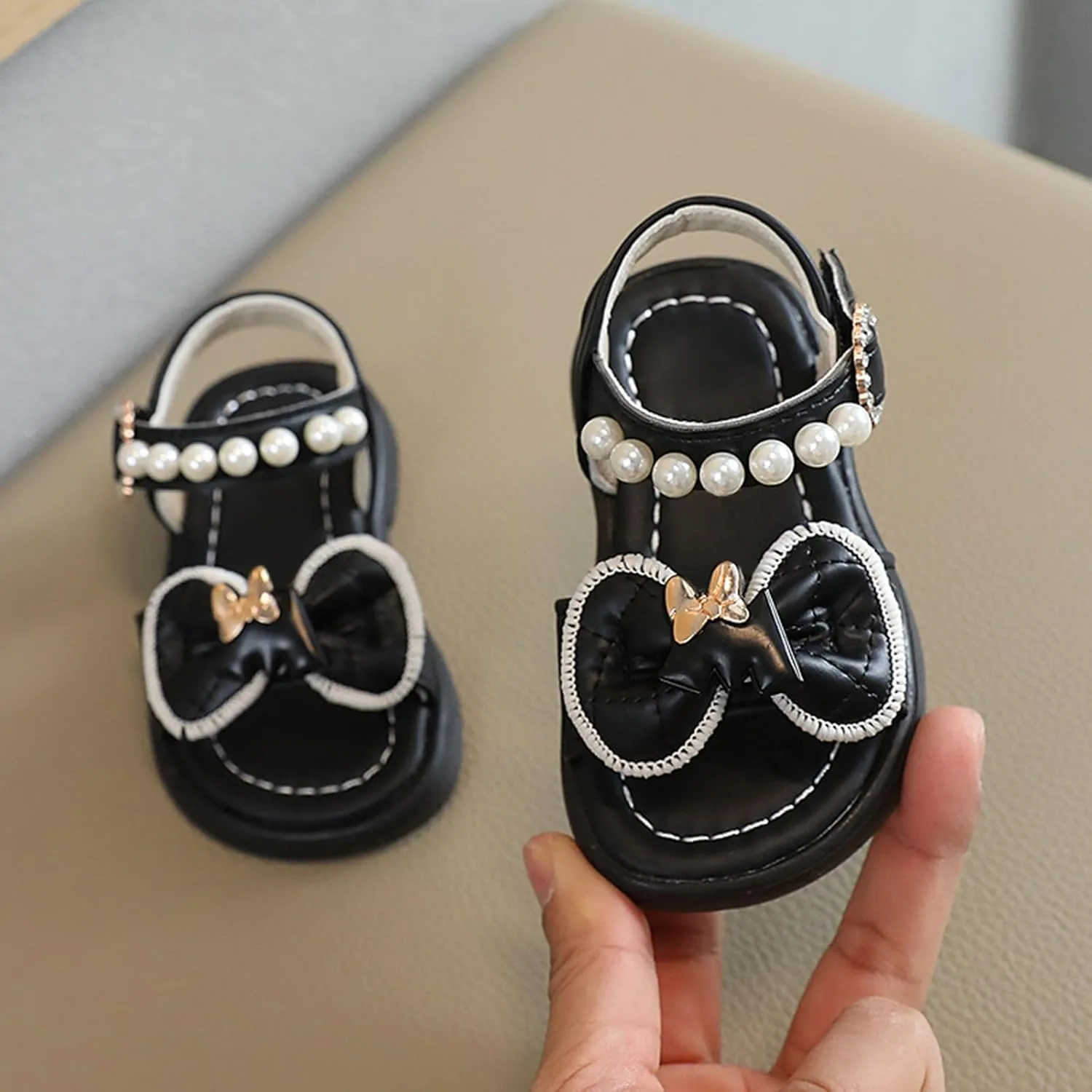 Girls Toddler Sandals Summer Comfort Beach Fashion Shoes Pearl Knot Soft Sole Princess Wedding Dress Sandal
