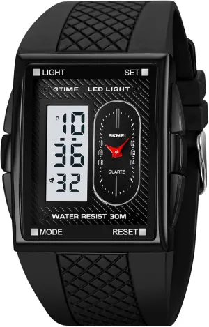 Gosasa Fashion Men's Digital Analog Watches Square Face Sport Casual Dual Display Multifunctional Wristwatch for Men with Alarm Waterproof LED Luminous