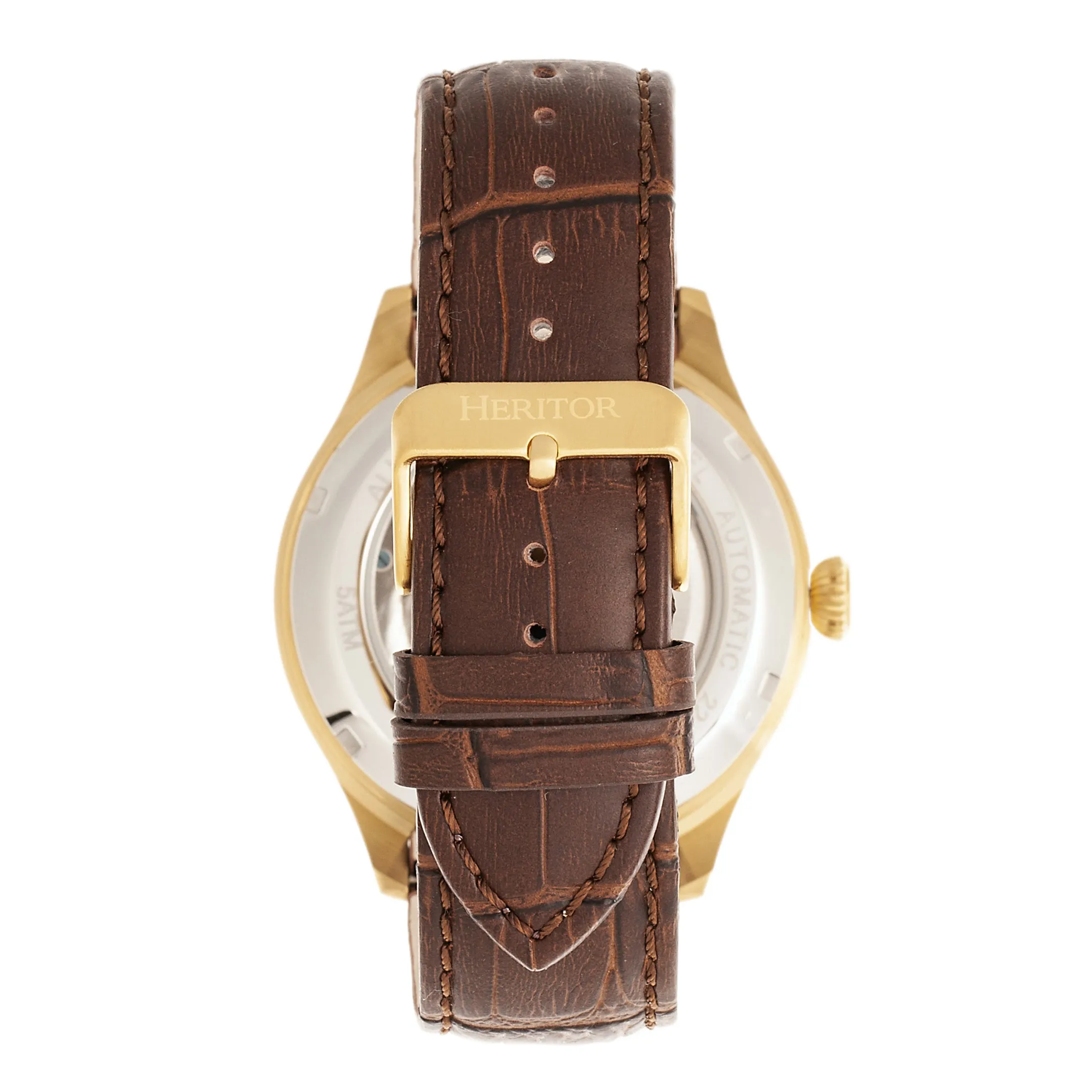 Heritor Automatic Gregory Semi-Skeleton Leather-Band Watch - Gold/Brown