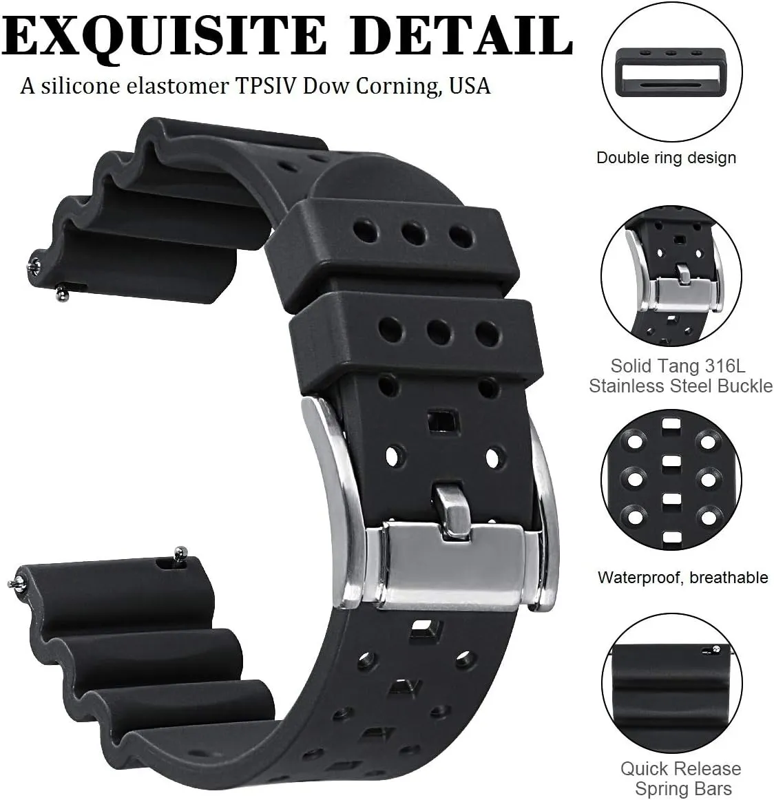 HUAFIY Silicone Watch Bands Width 20mm, 22mm,24mm Rubber Straps.Quick Release Rubber Watch Bands for Men/Women