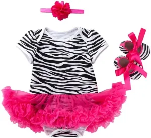 Infant Baby Leopard Zebra Printed Outfit Cotton Tutu Dress Shoes Headband