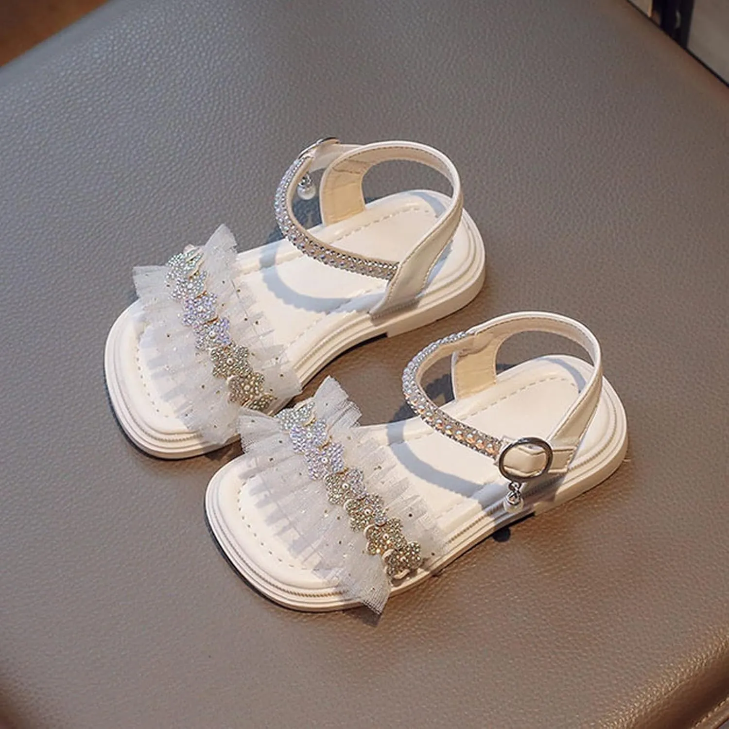 Infant Baby Toddler Girl Casual Buckle Sandal Open Toe Ruffle Dot Bow Flower Dress Soft Sole Princess Shoes