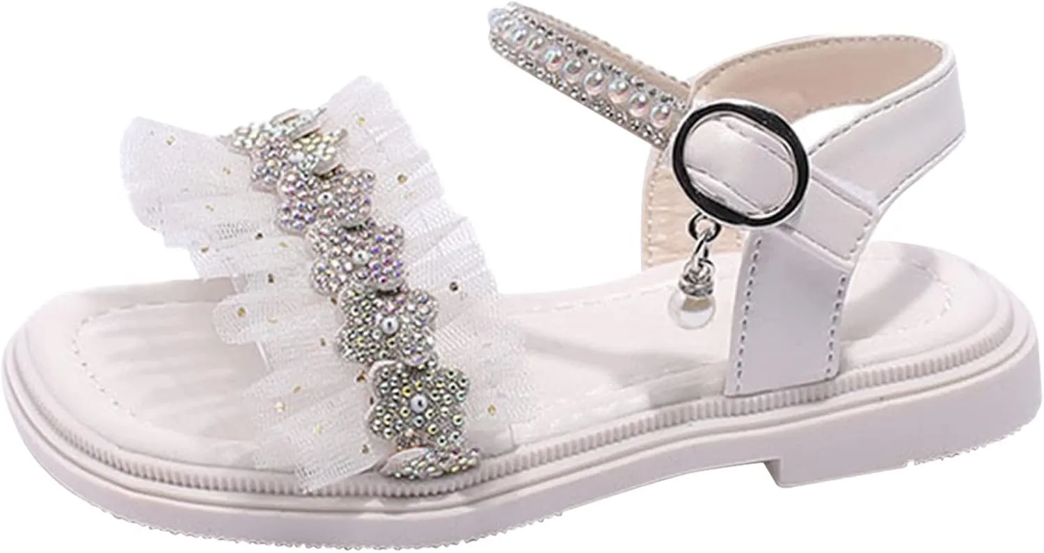 Infant Baby Toddler Girl Casual Buckle Sandal Open Toe Ruffle Dot Bow Flower Dress Soft Sole Princess Shoes