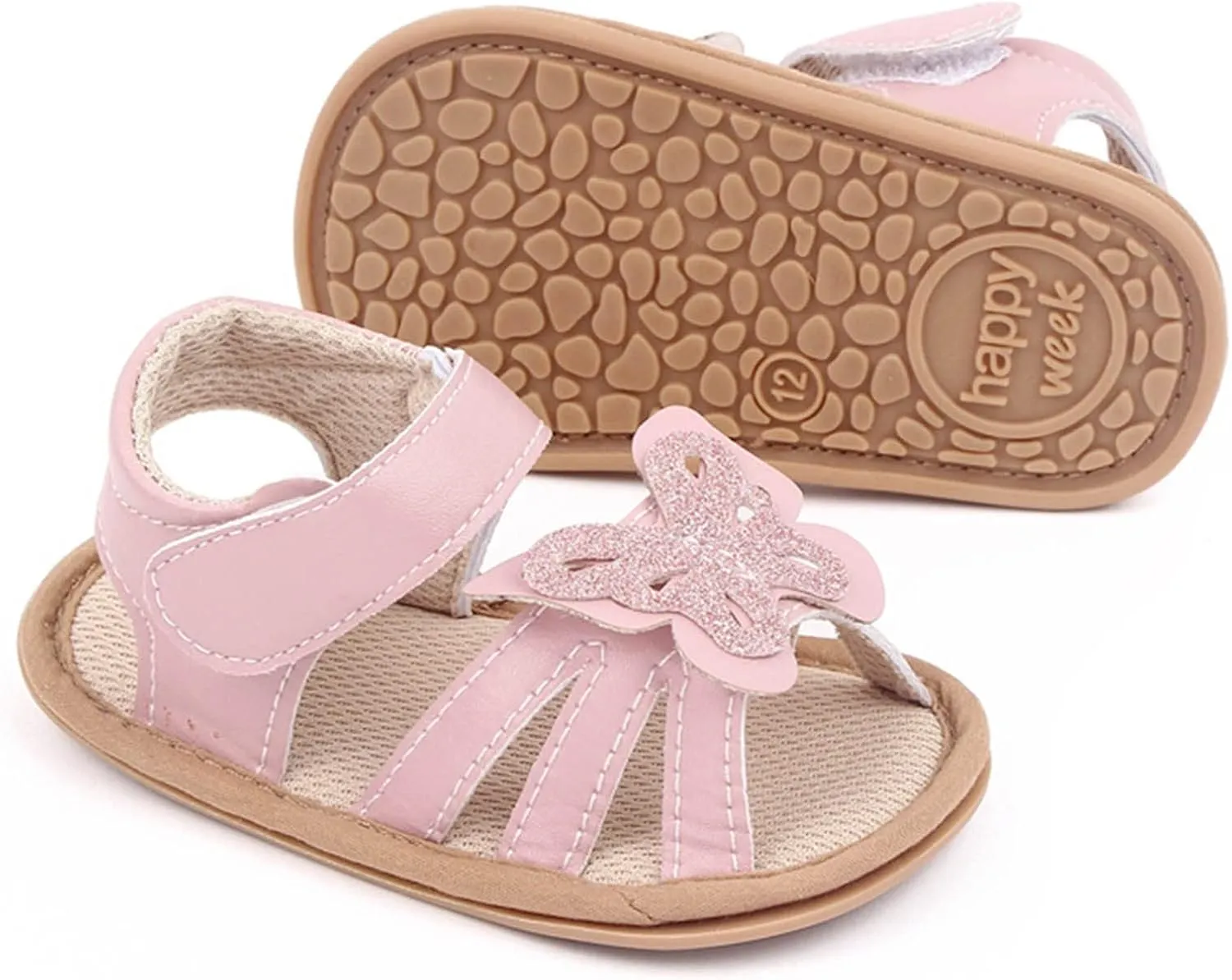 Infant Girls Open Toe Shoes First Walkers Shoes Summer Toddler Paillette Butterfly Flat Sandals Sandals for Girls Size 1