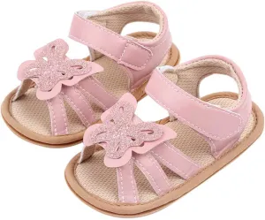 Infant Girls Open Toe Shoes First Walkers Shoes Summer Toddler Paillette Butterfly Flat Sandals Sandals for Girls Size 1