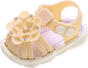 Infant Newborn Baby Girl Closed-Toe Sandals Breathable Comfortable Cute Flower Beach Soft Sole Slip On Shoes