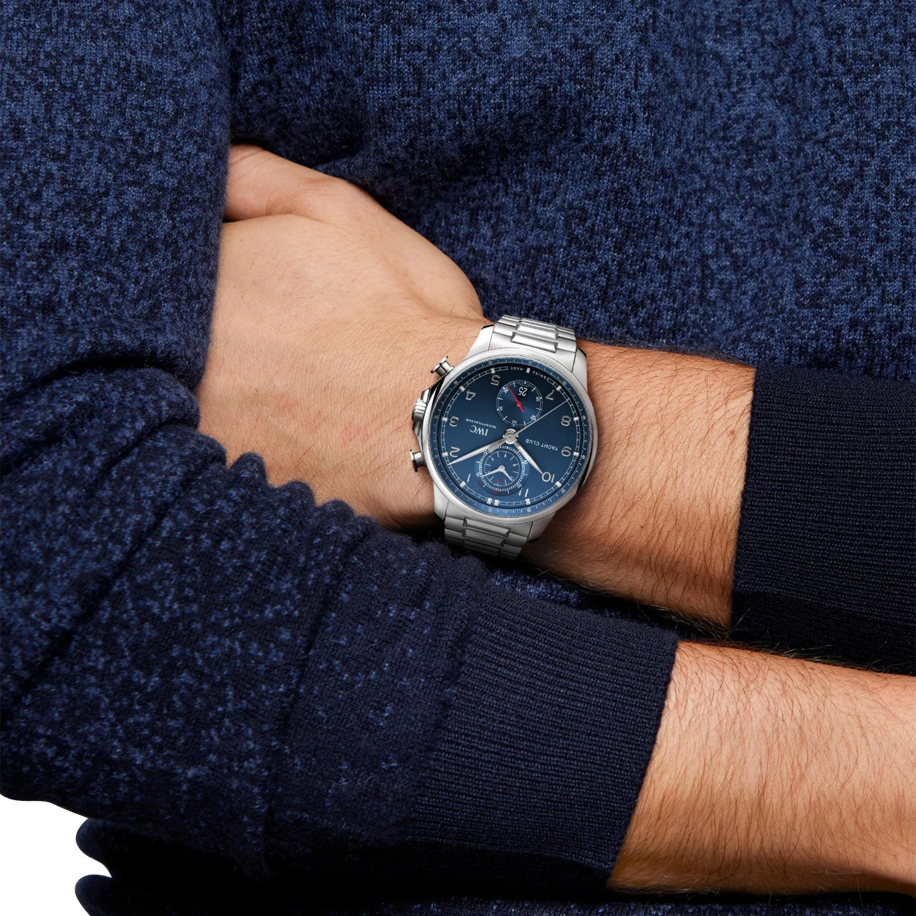IWC Portugieser Yacht Club Automatic Flyback Chronograph Stainless Steel Blue Dial Date Mens Watch IW390701