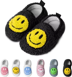 KEYUSHOP Smile Face Toddler Kids Slippers - Cute Soft Plush Non-Slip Rubber Sole Socks Shoes - Warm, Lightweight, Outdoor Walking Shoes