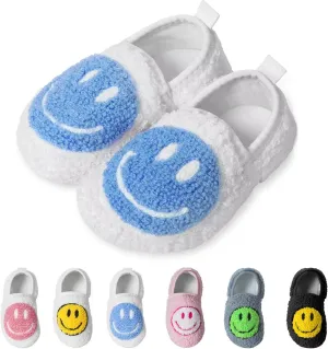 KEYUSHOP Smile Face Toddler Kids Slippers - Cute Soft Plush Non-Slip Rubber Sole Socks Shoes - Warm, Lightweight, Outdoor Walking Shoes