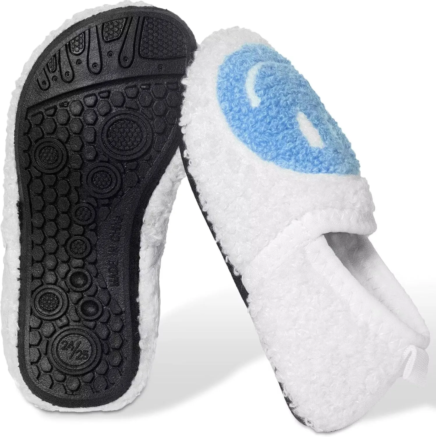KEYUSHOP Smile Face Toddler Kids Slippers - Cute Soft Plush Non-Slip Rubber Sole Socks Shoes - Warm, Lightweight, Outdoor Walking Shoes